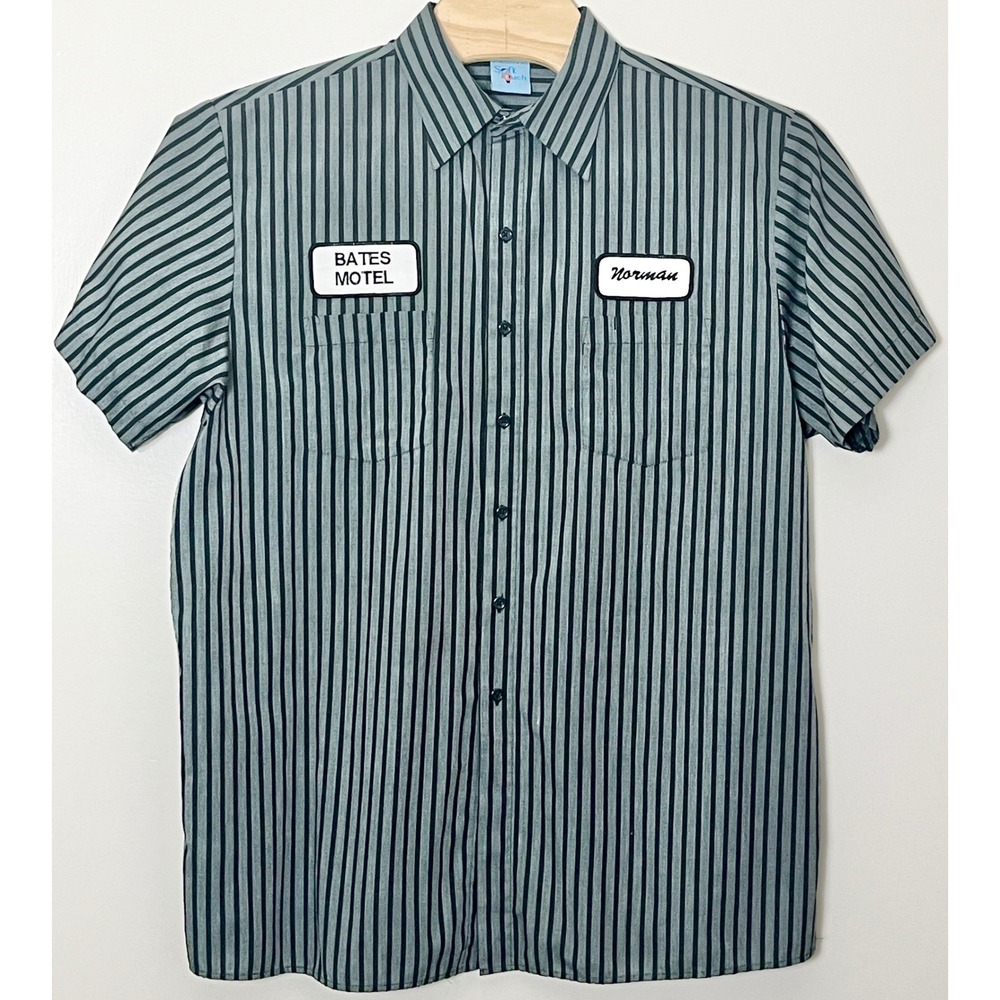 Bates Motel Norman Work Shirt Mens 2XL Green Mechanic Stripe Psycho Horror